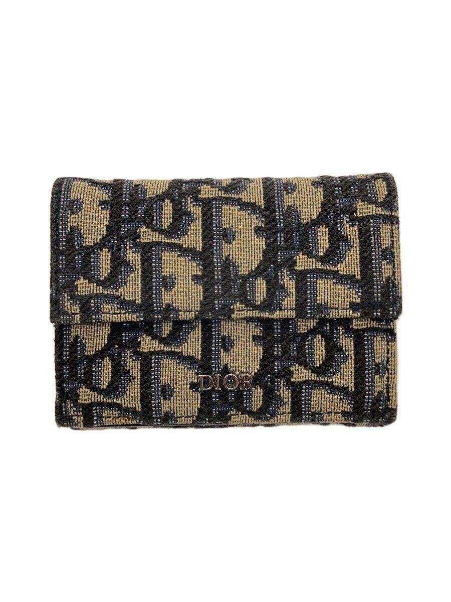 Christian Dior Fold Wallet Oblique Jacquard Trotter Trifold Canvas Used