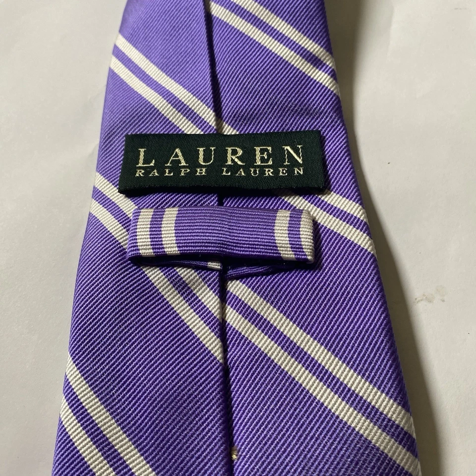 Corbata para hombre Lauren Ralph Lauren cosida a mano púrpura a rayas REPP Foto 3 de 4
