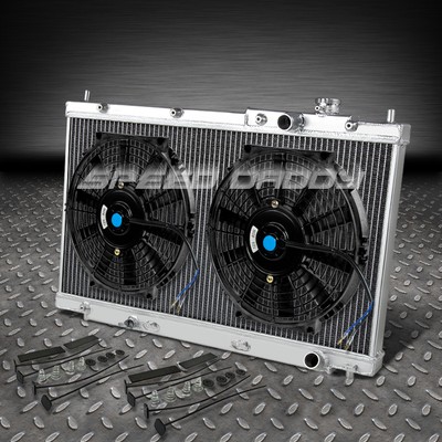 2-ROW FULL ALUMINUM RACING RADIATOR+2X 10''BLACK FAN FOR 01-05 CIVIC EX/LX/DX MT