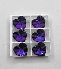 6pc Swarovski Crystal Heliotrope 14mm Heart 6202 Pendant; Dark Blue Purple