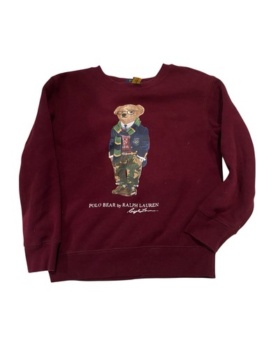 Polo Bear Ralph Lauren Boys 5 Crewneck Sweatshirt University Student Red Preppy