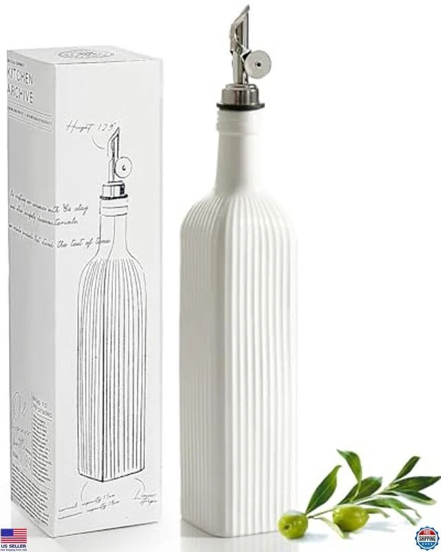 Getstar 18 oz Ceramic Olive Oil Dispenser with Automatic Stainless Steel Pourer