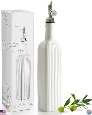 Getstar 18 oz Ceramic Olive Oil Dispenser with Automatic Stainless Steel Pourer