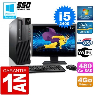 PC Lenovo M92P SFF Core I5-2400 RAM 4Go Scheibe 480 GB SSD Wifi W7 Ecran 19 ''