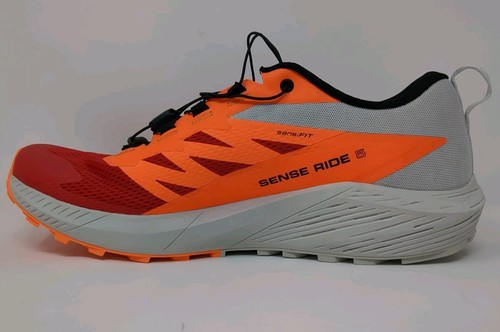 Salomon Mens 11.5 SENSE RIDE 5 Outdoor Trail Running Trainer Fiery Red Quicklace - Picture 3 of 13