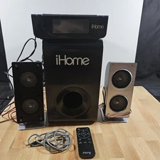 iHome iH52B Subwoofer W/ Pair Stereo Speakers & Docking Station TESTED WORKING