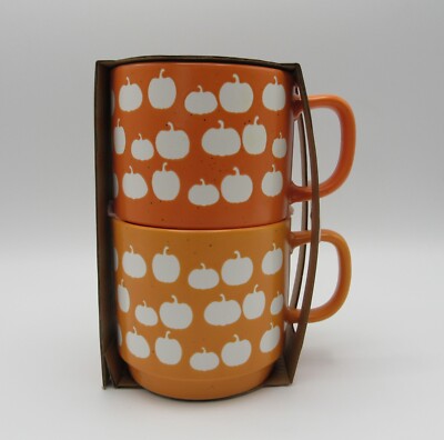 SHEFFIELD HOME STACKABLE PUMPKIN MUGS FALL AUTUMN HARVEST SET OF 2 NEW