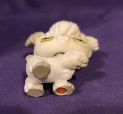 Authentic LITTLEST PET SHOP POODLE DOG #203 White Gray Green