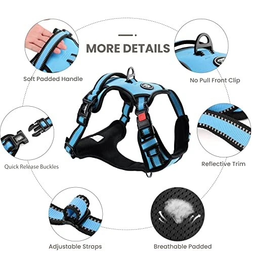 Dog Harness | No Pull Dog Harness | Reflective Oxford | Padded Large Blue