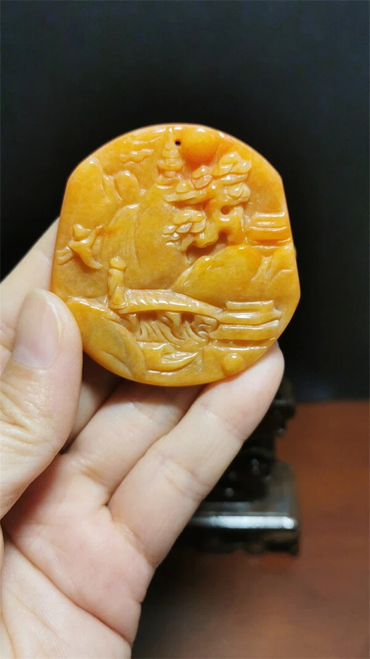 100% Natural Hand-carved Jade Pendant Jadeite Necklace landscape A-44 - Image 3 of 4