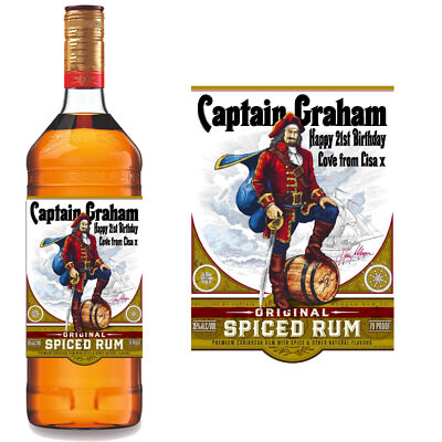 Personalisiertes Captain Morgan Flaschenetikett/-aufkleber - vorgeschnitten - einfach abziehen und aufkleben