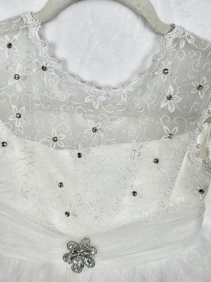 Tip Top White Lace Tulle Flower Girls Dress Ball Gown First Communion Wedding 8 - Image 4 of 4