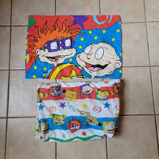 Vtg Kids Blanket 1997 RUGRATS Twin Flat Sheet Fitted Pillow Case Fitted Blanket