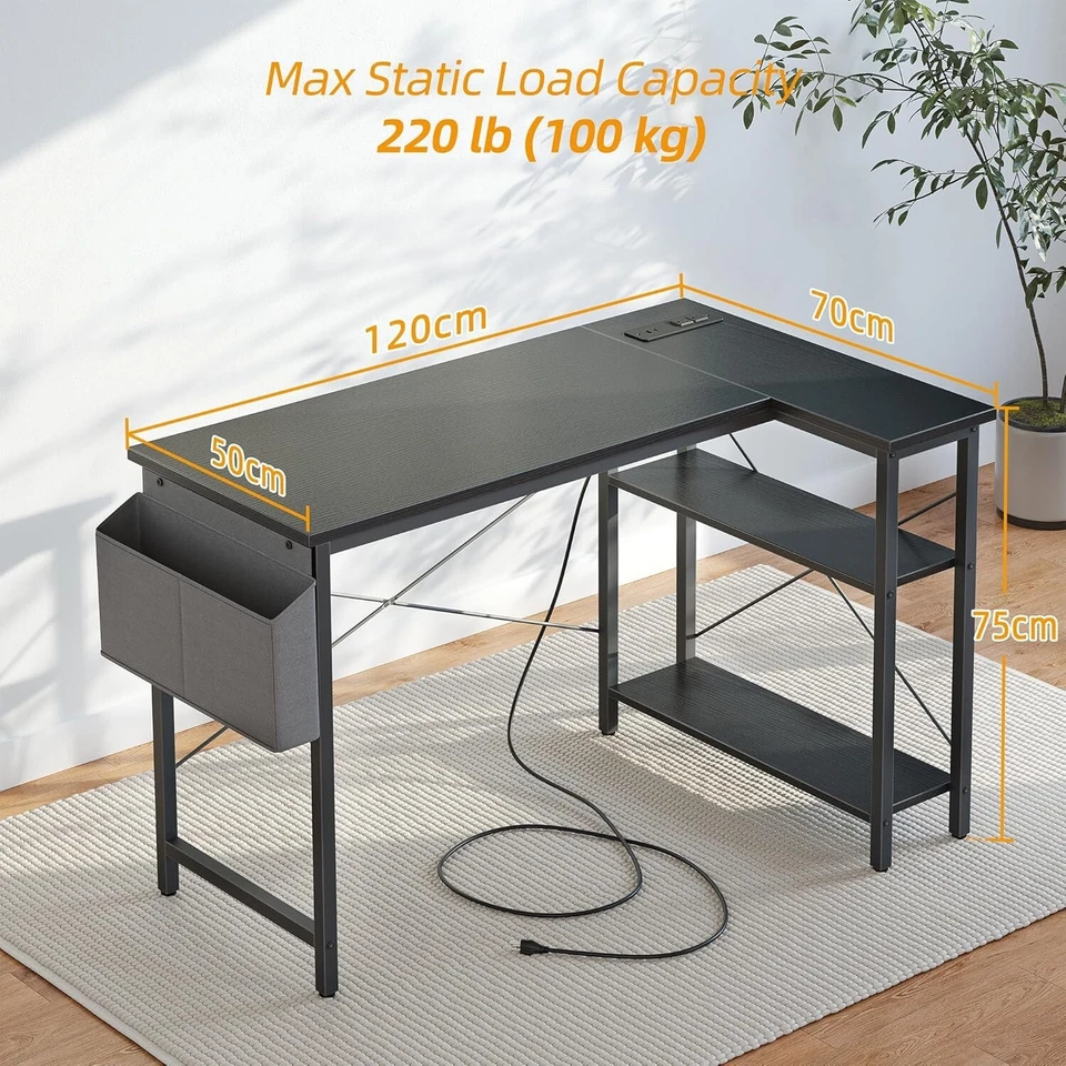 Eckschreibtisch für PC mit Steckdosenleiste 120x70cm Ergonomisch L-Förmig C155 - Bild 3 von 4