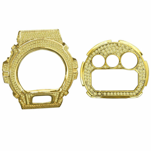 Gold Canary Tone Casio G-Shock DW6900 Simulat Diamond Watch Bezel Face Plate Set - Picture 1 of 4