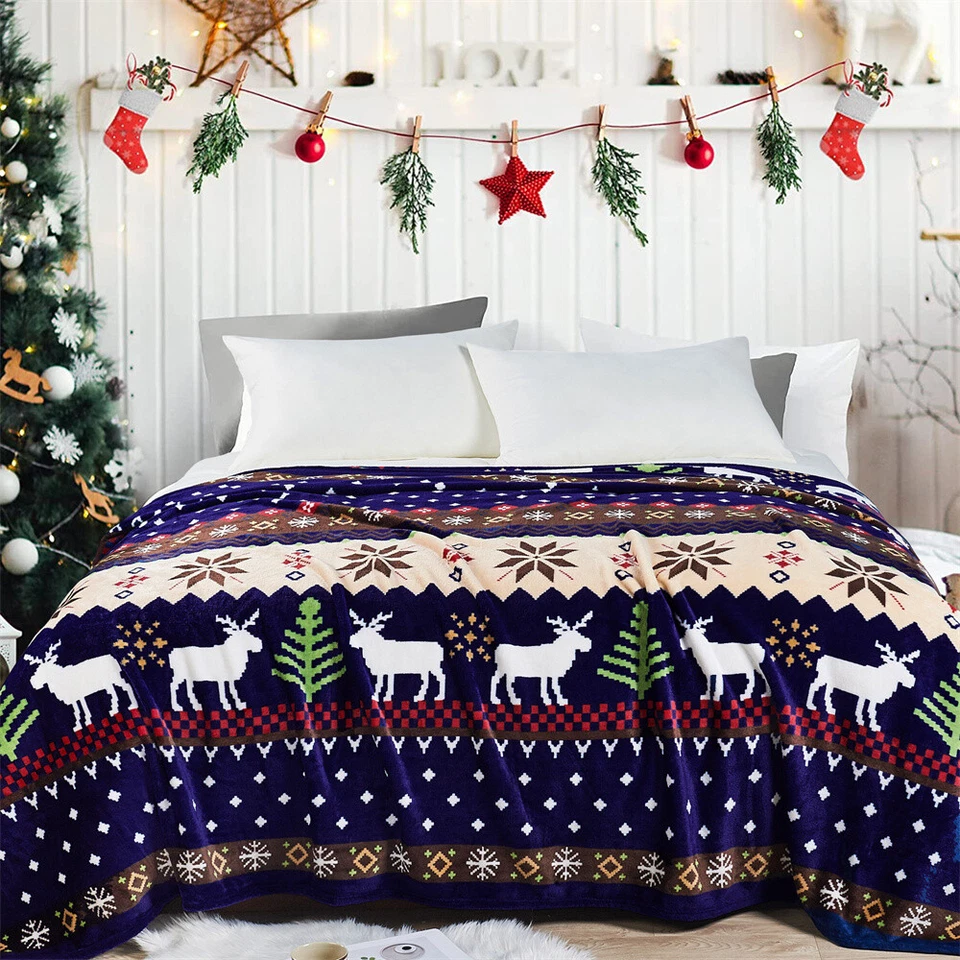 Christmas Flannel Fleece Blanket – Winter Warm Cozy Soft Snowflake & Deer Design - Image 2 of 4