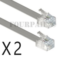 2 Pack Lot - 7ft Telephone Line Cord Cable 6P6C RJ12 RJ11 DSL Fax Phone Silver