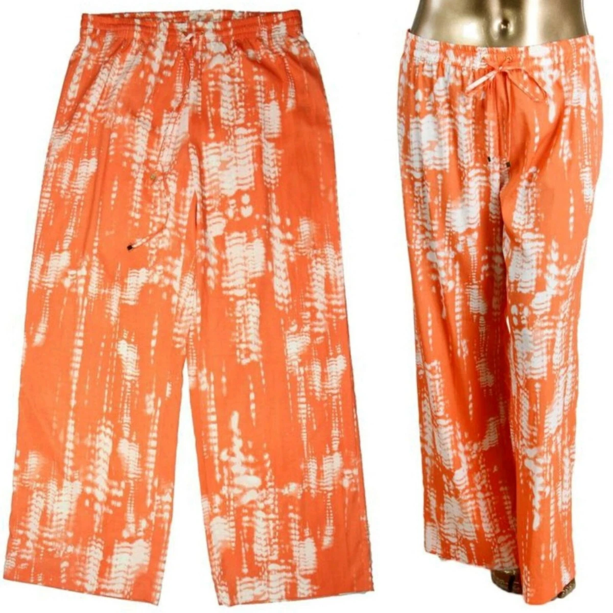 👖Calvin Klein Orange Charmeuse Shimmer Tie-Dye Wide Leg Palazzo Pants ~ L  M3020 | eBay