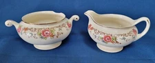 Homer Laughlin ~Eggshell Nautilus ~Floral Pattern ~Sugar Bowl & Creamer