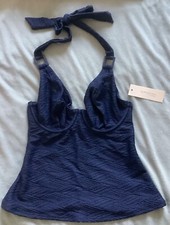 DEBENHAMS - Navy Blue Texturised Look Underwired Tankini Top Size 30DD - BNWT