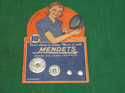 Vtg Mendets mends pots pans leaks. On original card. Collette Mfg. Retro kitchen
