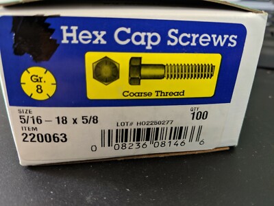 100 Grade 8 Coarse Thread Hex Cap  screws 5/16 - 18 x 5/8''