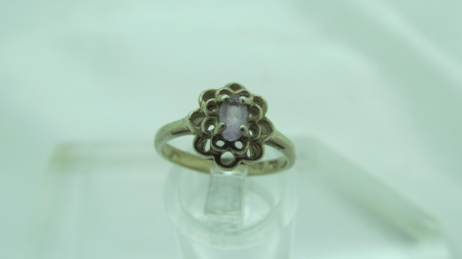 CL Sterling Silver .925 TINY oval cut AMETHYST FL… - image 1