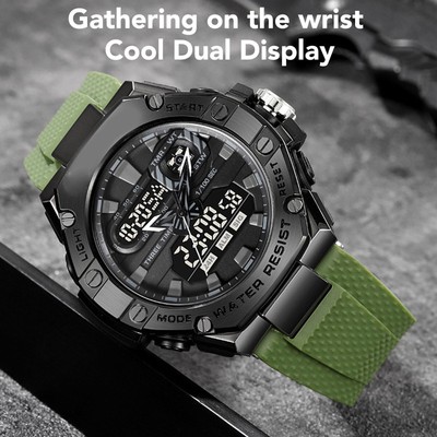 Dual Display Electric Watch 50m Waterproof Timekeeping Shockproof Multi Function