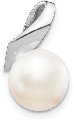 14K White Gold 8-9mm Button Freshwater Cultured Pearl Satin Finish Pendant Slide