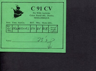 1 x QSL Card Radio Mozambique C91CV Pemba 1999   R921