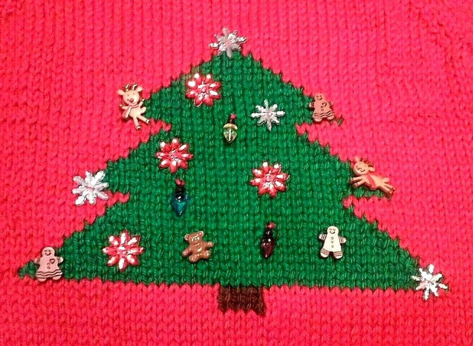 Nuevo Suéter Pullover Rojo Manga Raglán Árbol de Navidad Infantil Tejido a Mano 6M a 5T Foto 2 de 4