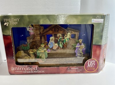 Vintage Nativity Scene 3D Diorama Shadow Box  Musical Animated Holiday Time