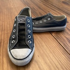 Converse Chuck Taylor All Star Womens 6 Black Leather Low Top Shoes No Laces EUC