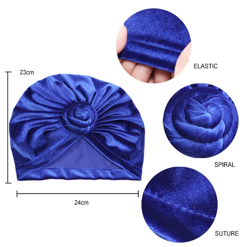 New Velvet Stretch Turban Hat Twist Knot Women Beanie Head Wrap Bonnet Chemo Cap - Picture 3 of 25