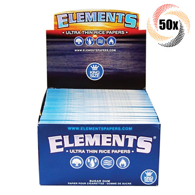 Full Box 50x Packs Elements Ultra Thin King Size | 33 Papers Each | 2 Free Tubes