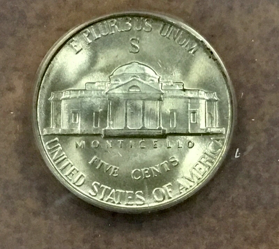 1944-S Nickel Error Struck on Defective Planchet-Die Break Rev- Anacs MS65-d8205 - Image 4 of 4