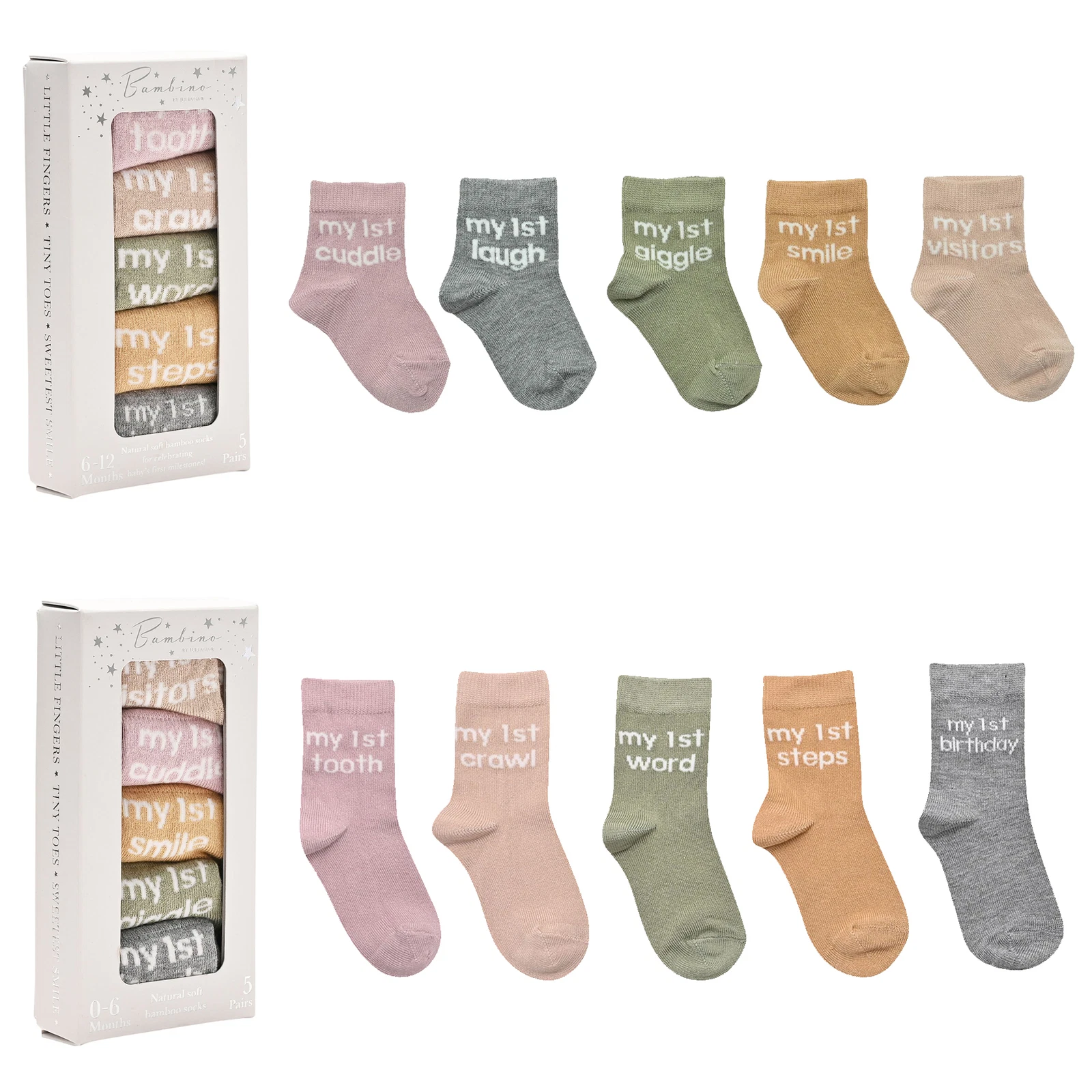 Bambino Baby Socks My First Milestones Pack of 5 Pairs Choose Size