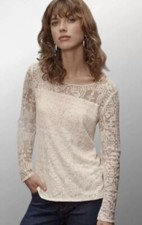 WRAP LONDON Lace Top Womens Long Sleeve Summer Cream Ladies Stretch Size 10 & 14