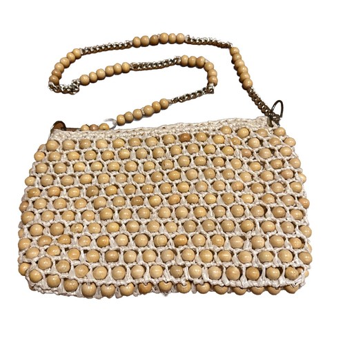 Vintage Purse Bag Wood Beads Zipper Made in Japan