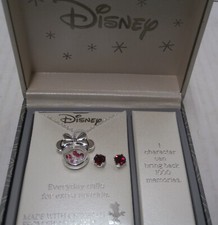 Disney Swarovski Crystals Minnie Mouse Necklace  Earrings Sparkle New in Box