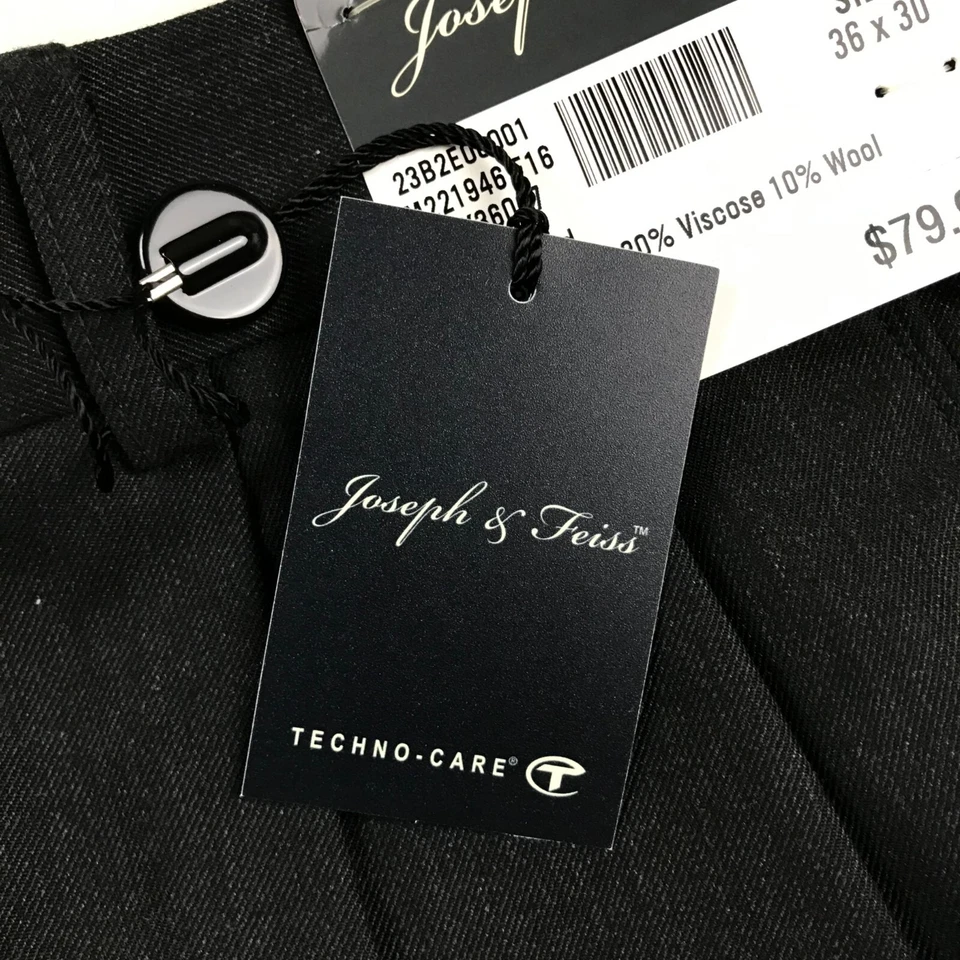 Pantalones Joseph & Feiss Para Hombre 36X30 Negro Lana Plisada Puños Pierna Recta Nuevos con Etiquetas Foto 3 de 4