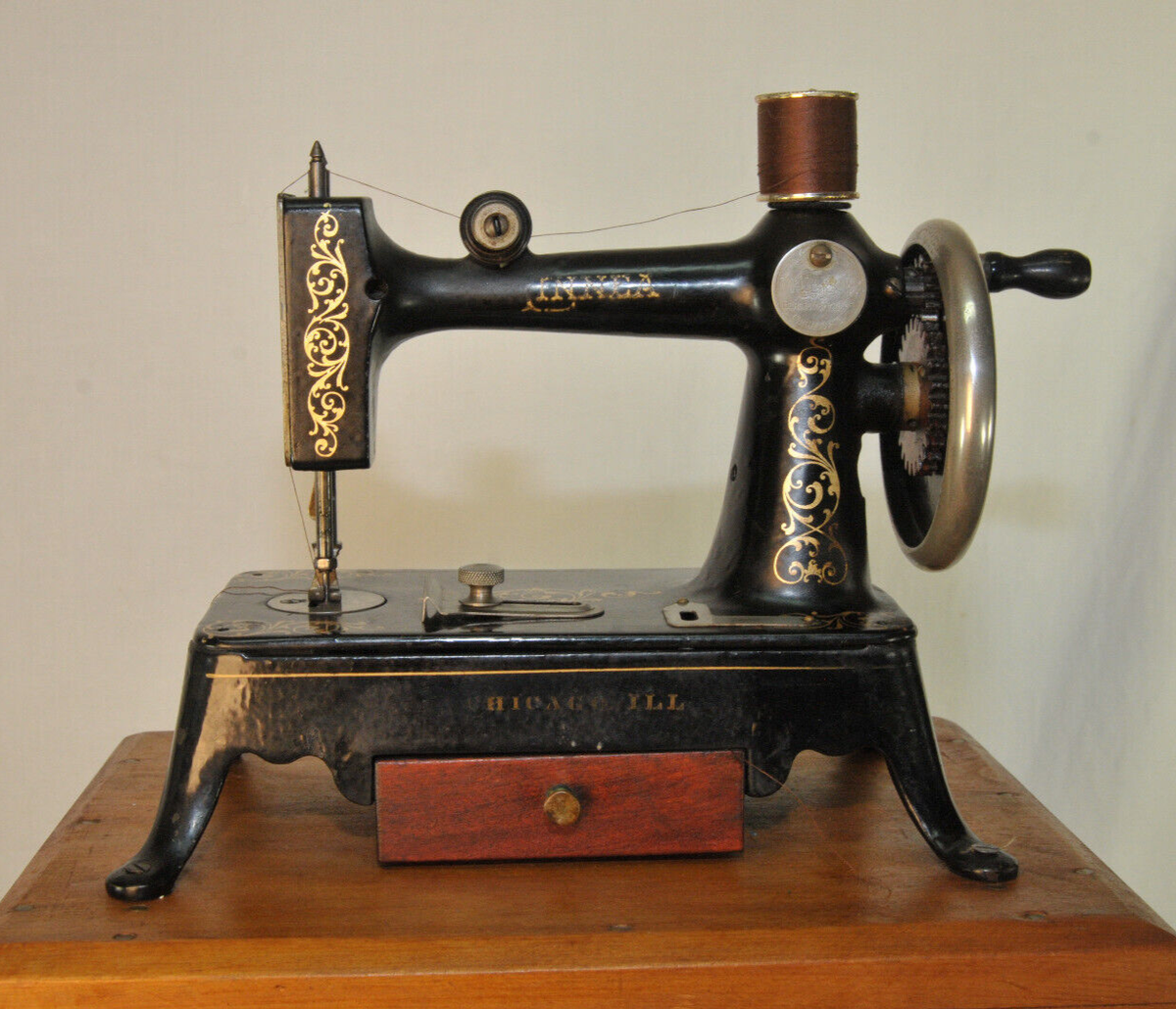 Small LINNEA Antique Manual Handcranked Sewing Machine Circa 1900s