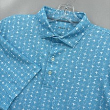 Johnnie-O Polo Shirt Men Large Blue Performance Shaker Retro Cocktail Print Golf