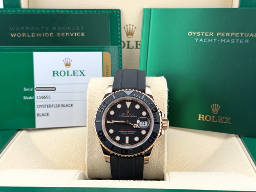 Rolex Yacht Master Oysterflex 116655 40mm 18k Rose Gold Box Papers