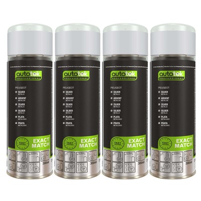 4x Autotek Peugeot Silber schnelltrocknend hohe Deckkraft Aerosol Sprühlack 300 ml