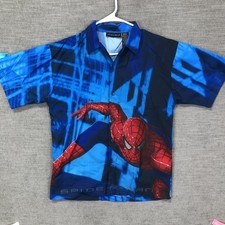 Vintage Spider-Man 2 Shirt Youth 16 18 Blue Button Front All Over Graphic 2000s