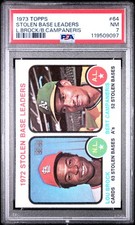 1973 TOPPS L.BROCK/B.CAMPANERIS #64 STOLEN BASE LEADERS PSA 7