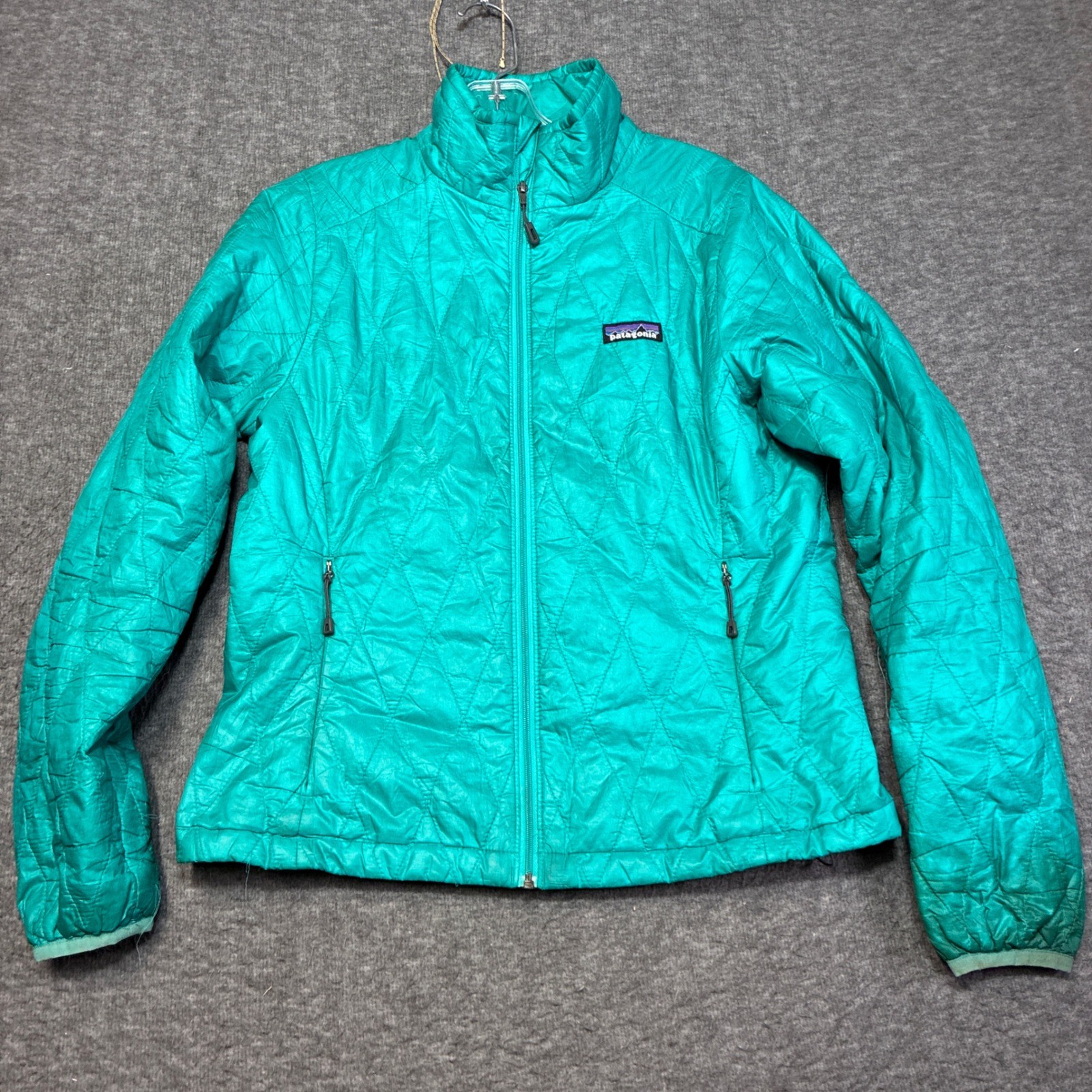 Patagonia Nano Puff Jacket Womens Small Teal Quilted Full Zip Insulated Flaws