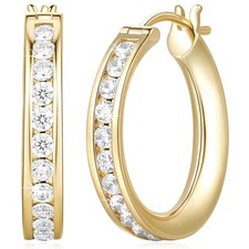 14K Gold Hoop Earrings for Women with Radiant Cubic Zirconia, 20mm