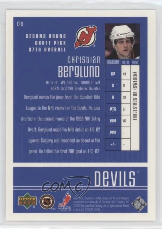 2001-02 Upper Deck Play Makers Limited /1250 Christian Berglund #126 Rookie RC - Image 2 of 2